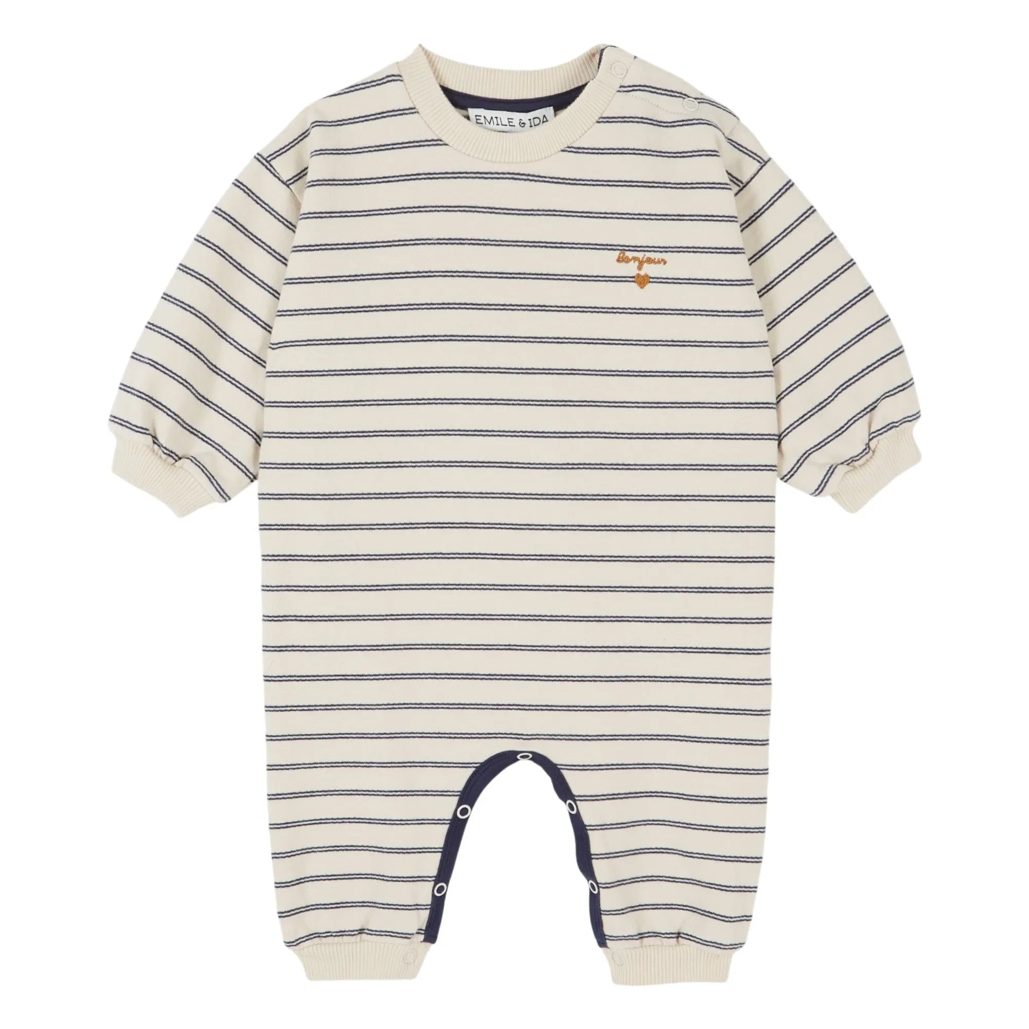 Emile et Ida - Gestreifter Overall aus Bio-Baumwoll-Fleece | Ecru