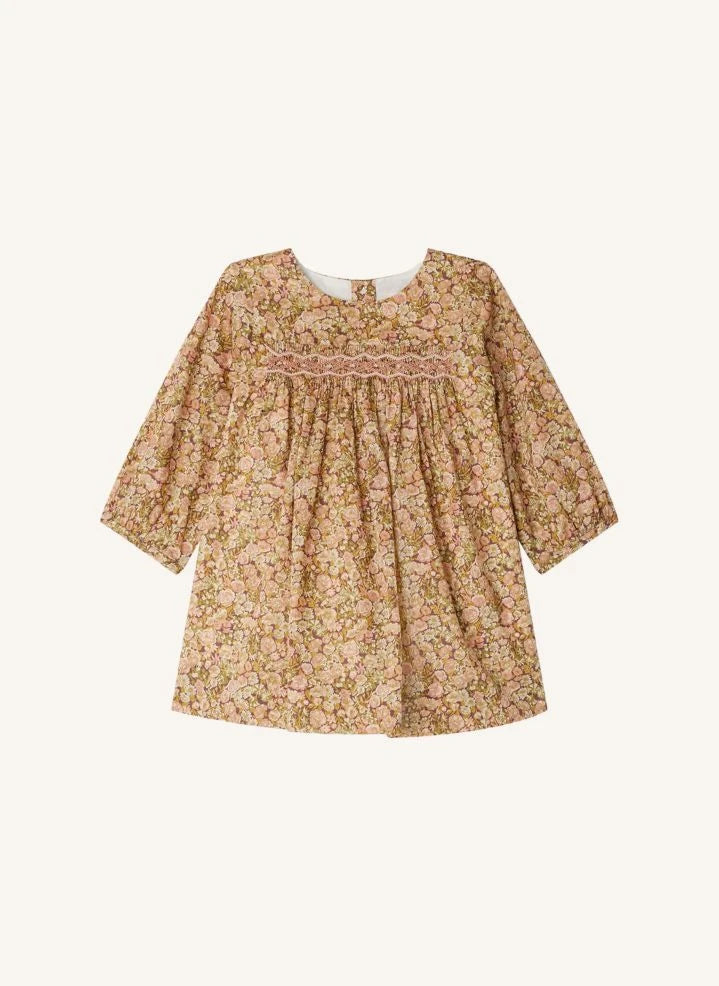 Bonpoint - Felicie Liberty Kleid aus Bio-Baumwolle mit Raffung | Mauve