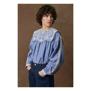 Louise Misha - Anastasy Organische Baumwollbluse | Blau