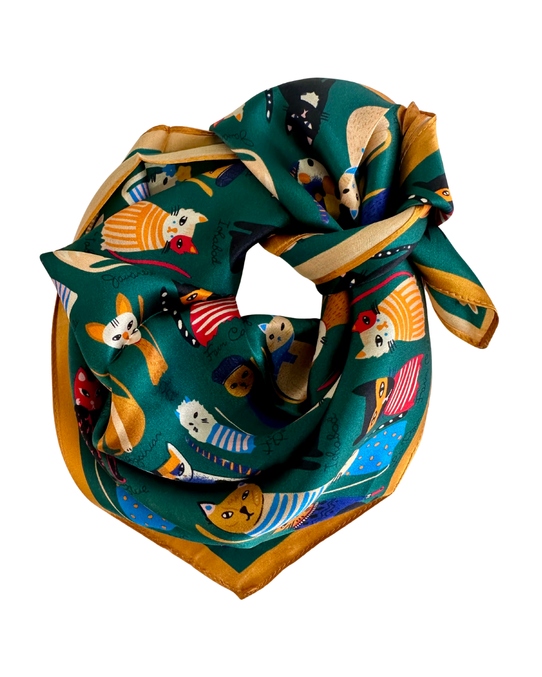 Baveal – Emerald Cats Schal aus 100 % Maulbeerseide – 53 cm