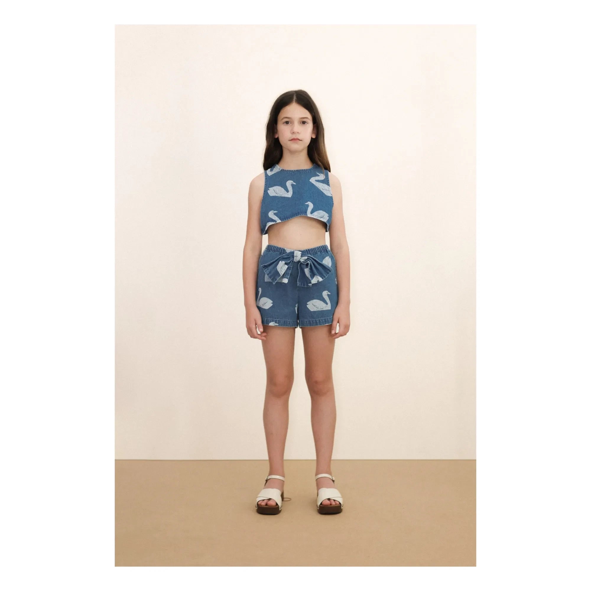 Tinycottons - Crop Top Denim Swans | Blau