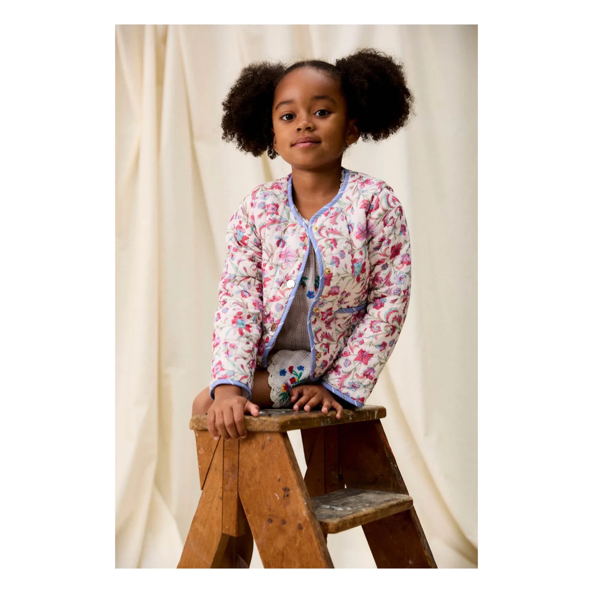 Louise Misha – Astrid Fleurie Gesteppte Jacke aus Bio-Baumwolle | Creme
