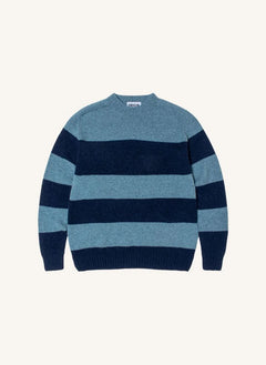 Origin Knitwear - Gestreifter, nahtloser Wollpullover | Blau