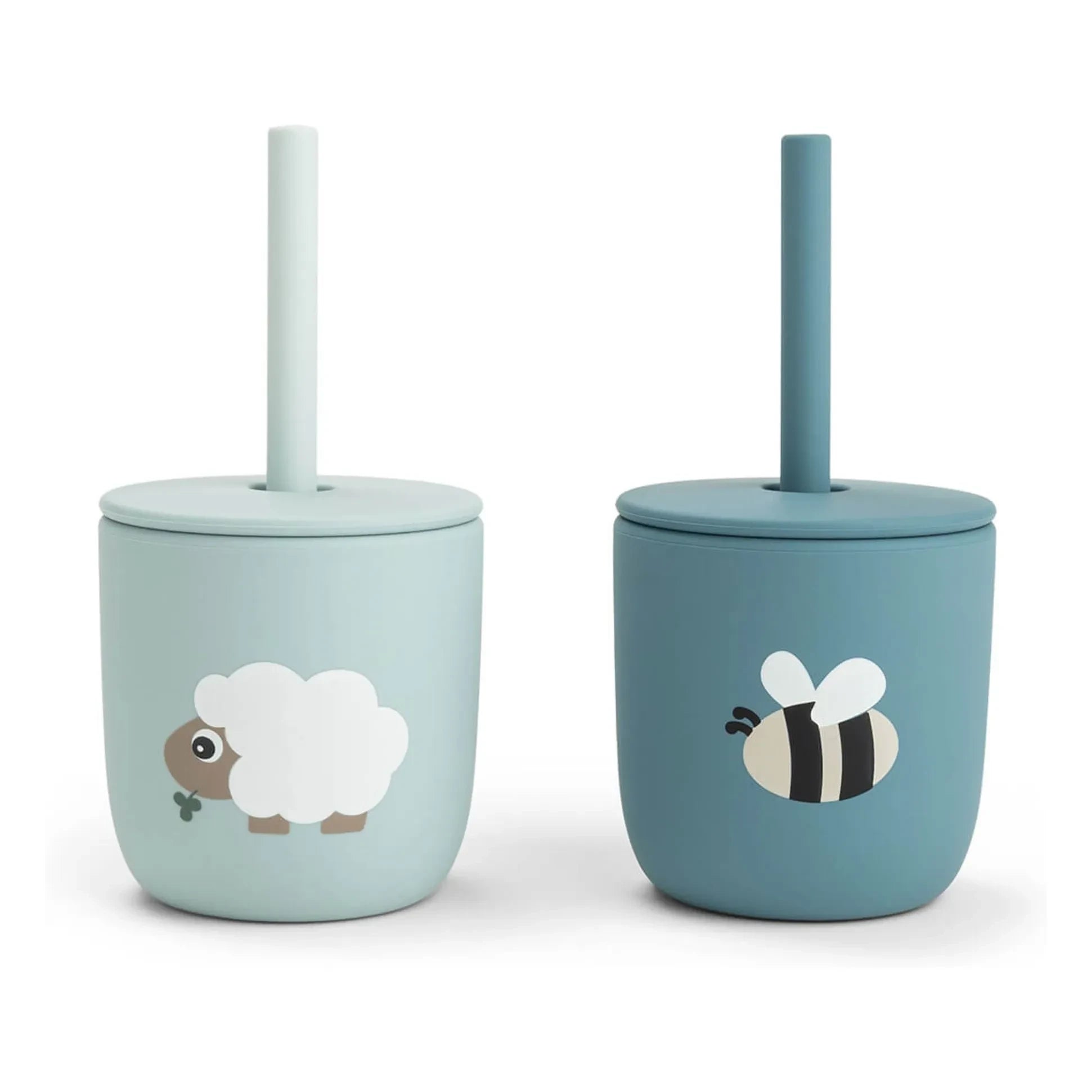 Done by deer - Strohhalmbecher Tiny Farm - 2er Set | Blau