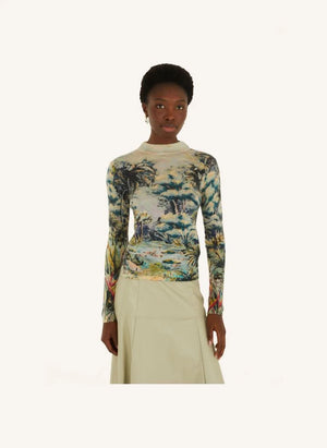 Farm Rio - Petricor Feines Mesh-Top | Blau