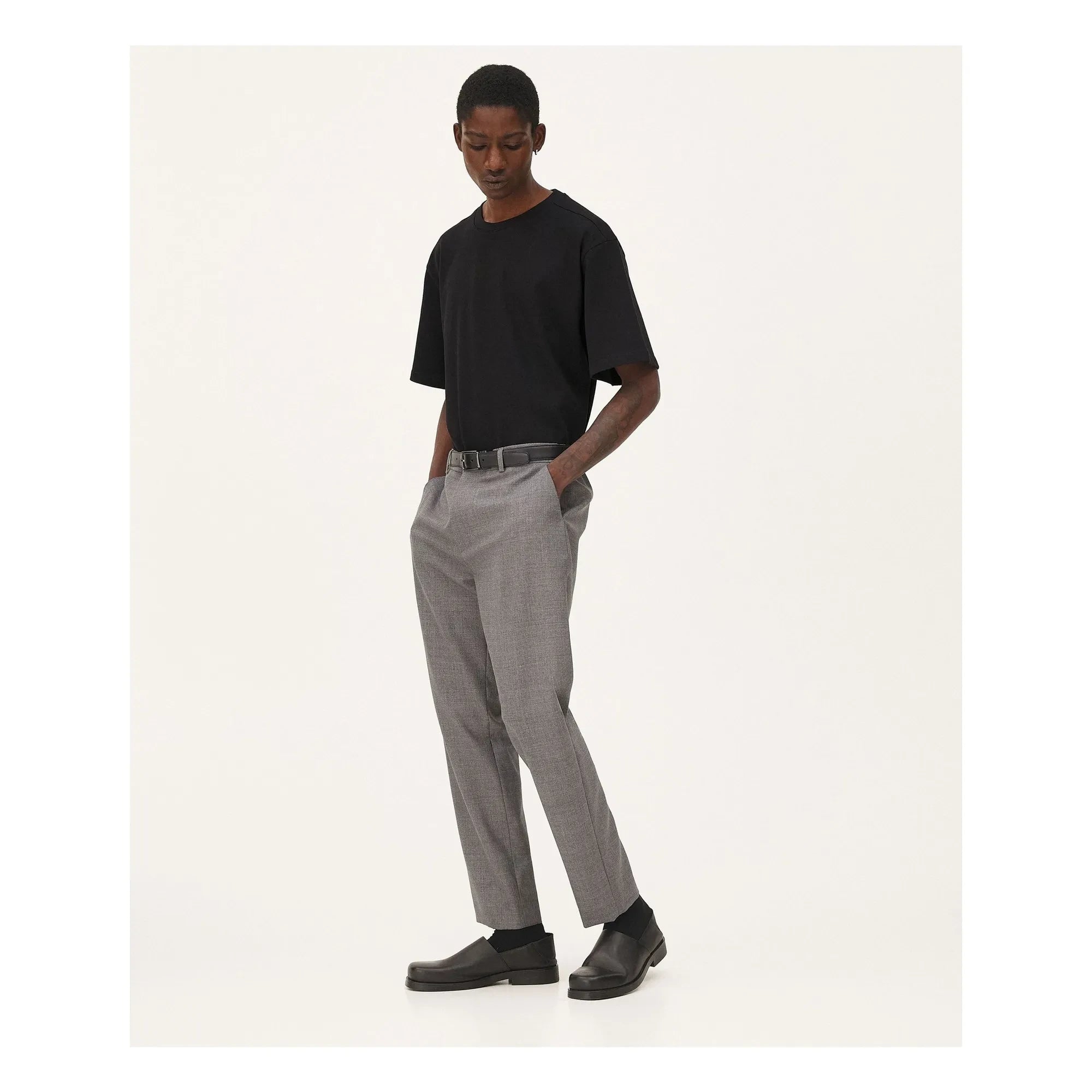 Noyoco – Hose aus Wolle mit geradem Bein | Dunkelgrau