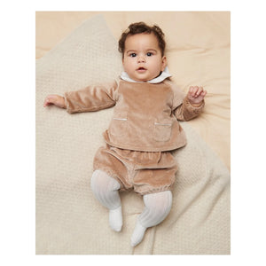 Copenhagen Colors - Organische Baumwollstrukturierte Samt-Bluse und Overall-Set | Beige