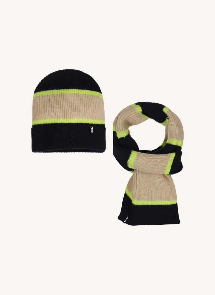 Tumble N'Dry - Gestreiftes Mützen- und Schals-Set | Nachtblau