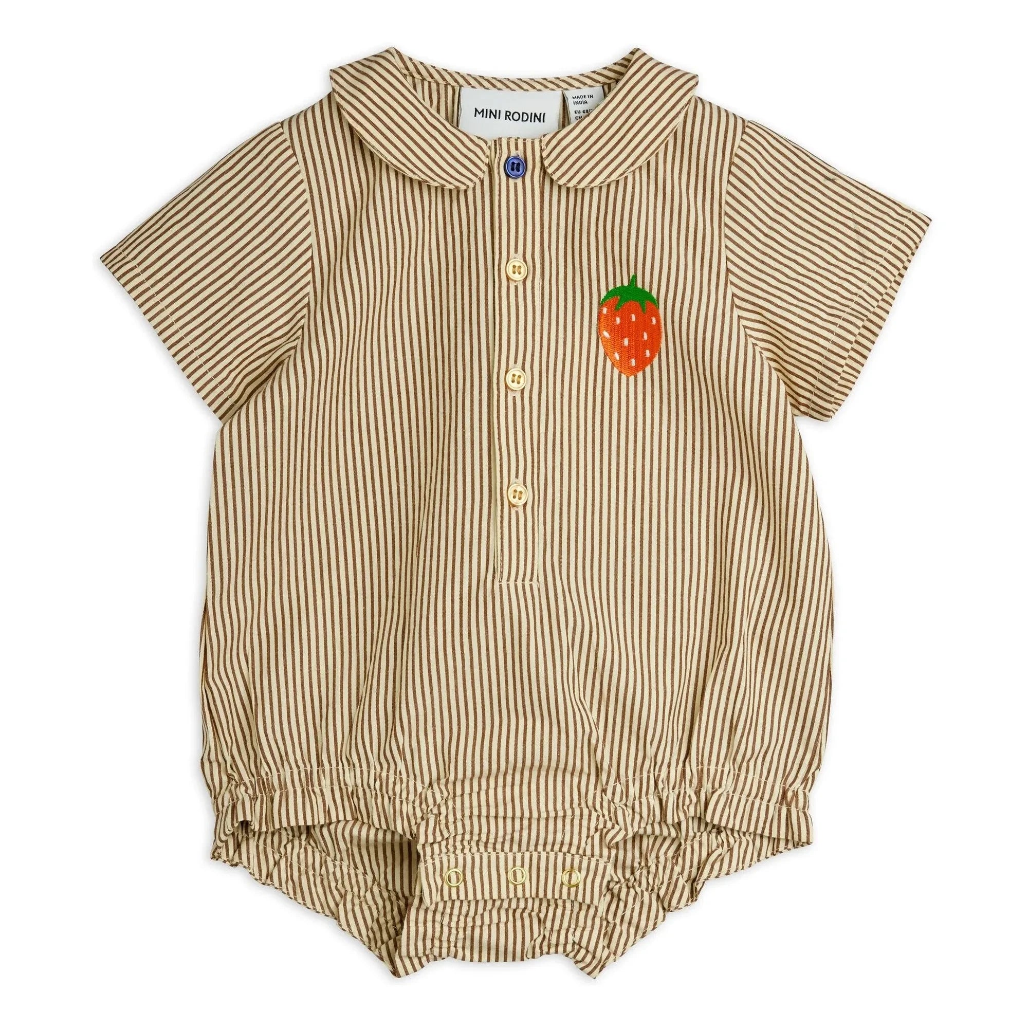 Mini Rodini - Gestreifter Bio-Baumwoll-Poplin-Overall | Braun