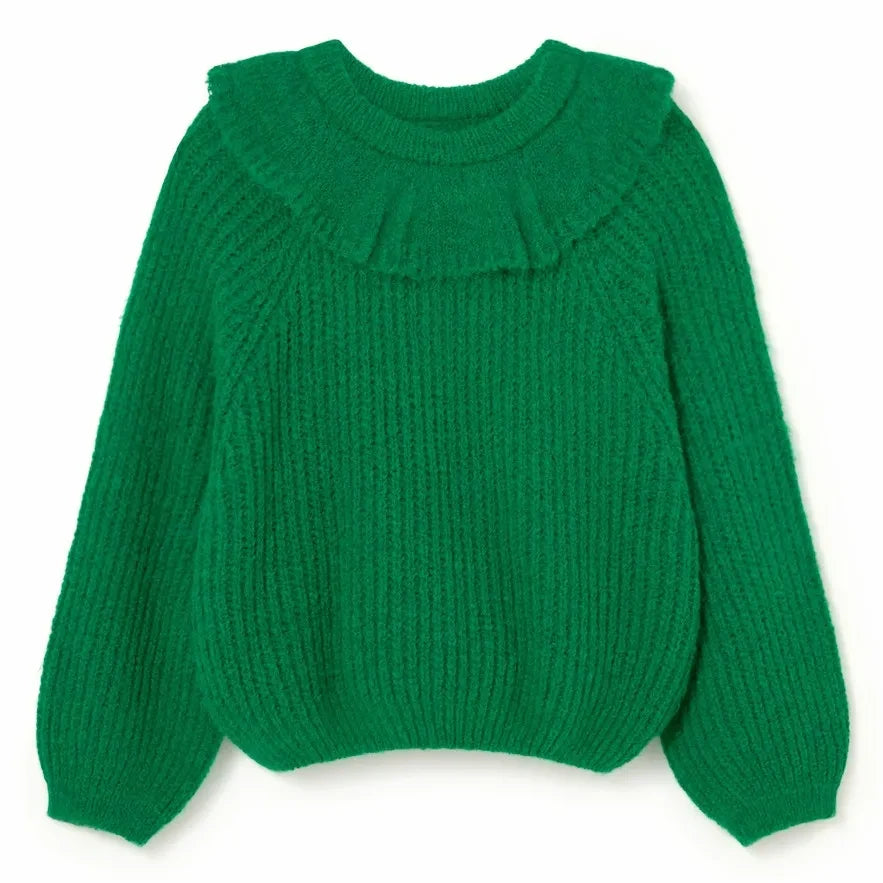 Cozmo - Lua Pullover mit Rüschenkragen | Meadow Green