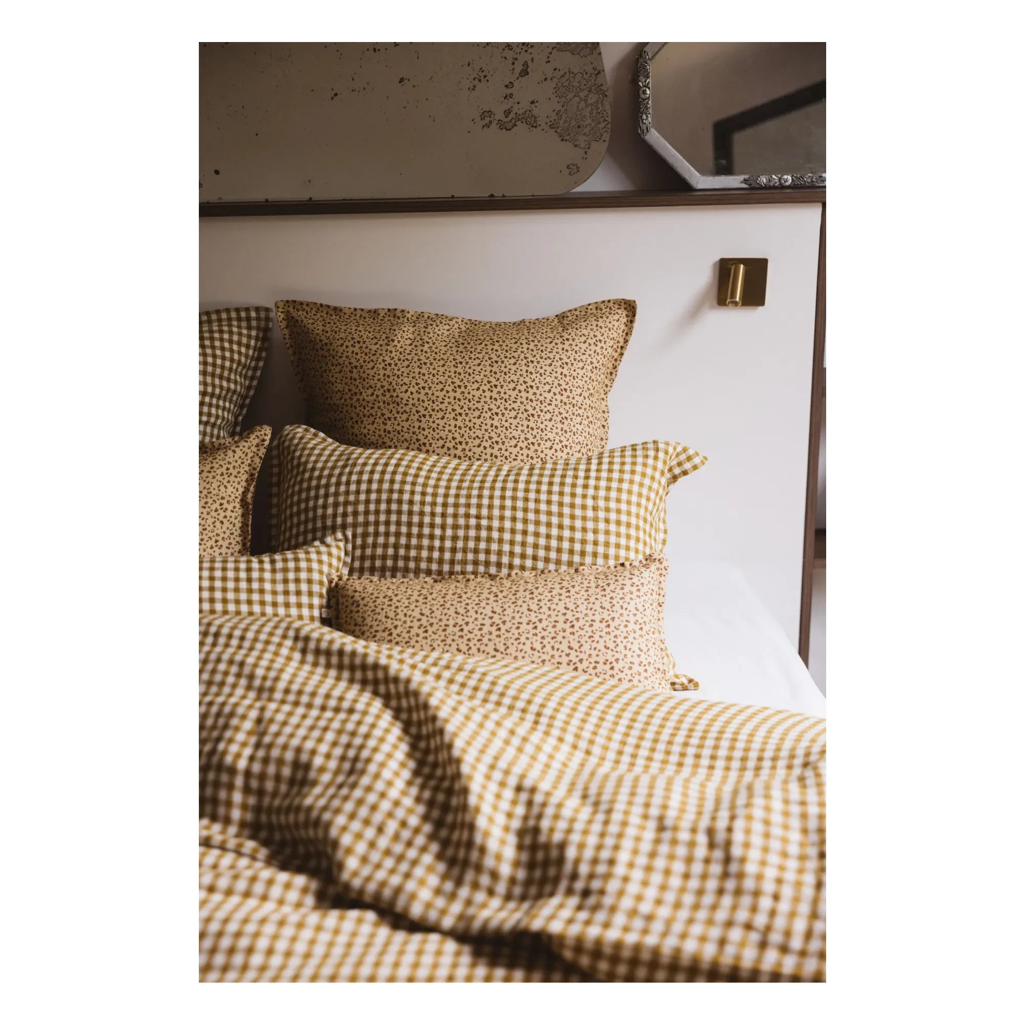 Gabrielle Paris - Gingham Gewaschener Leinen-Bettbezug | Currygelb