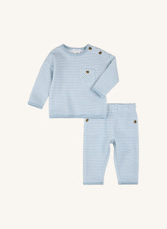 Petit Lem - Gestreiftes Set aus Bio-Baumwolle (Oberteil und Hose) | Blau