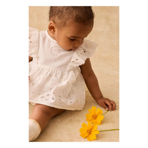 Louise Misha - Lenali nakışlı органik pamuk tulum elbise | Beyaz