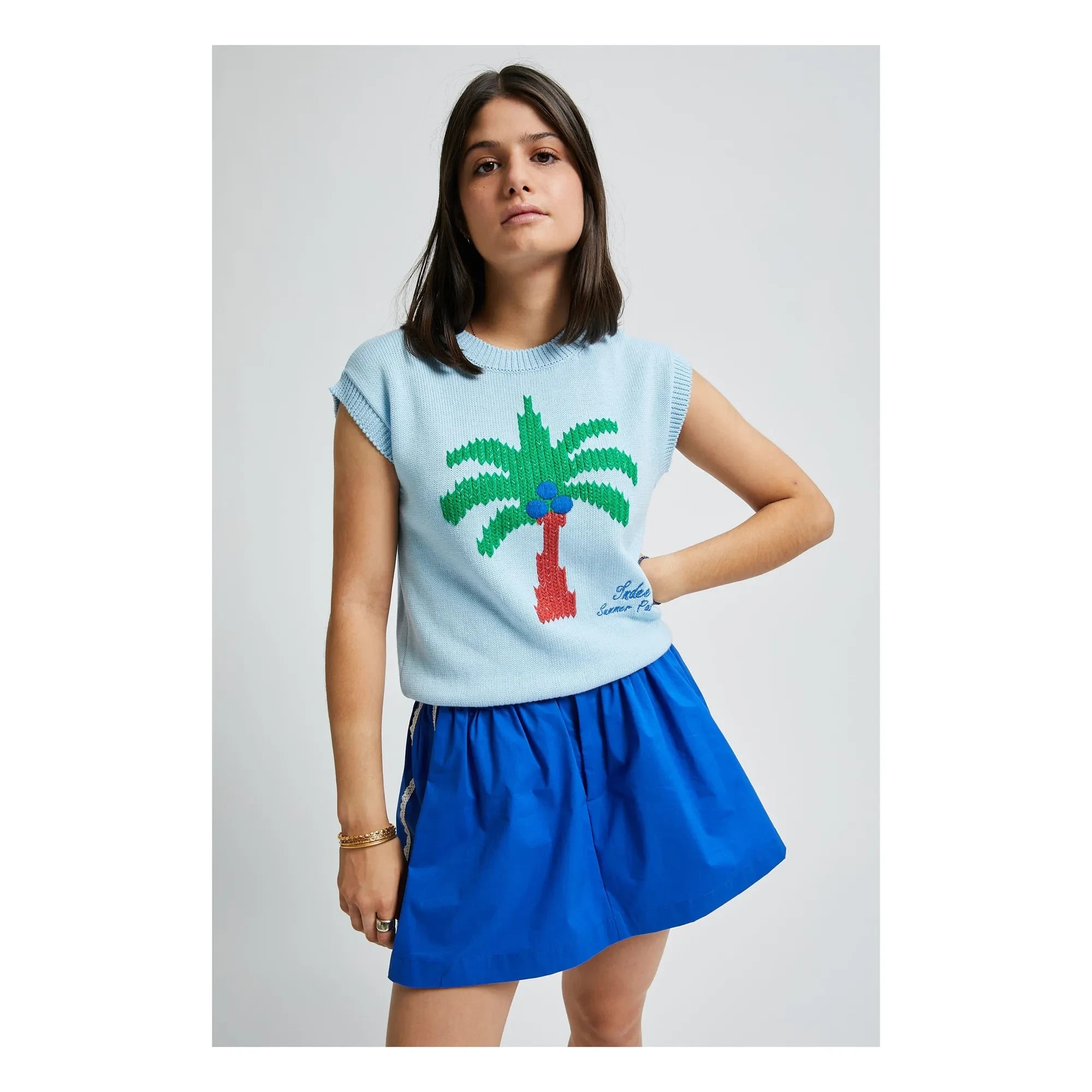 Indee - Ärmelloser Vaucluse Palm Pullover | Hellblau
