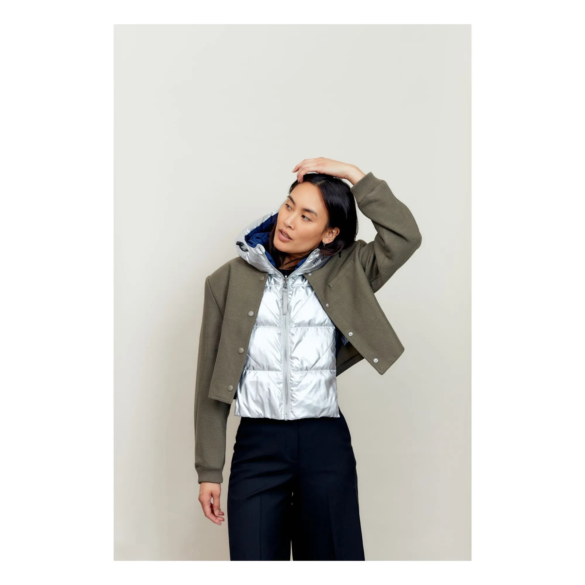 Fudoon - Metallische Wendbare Doudoune Kapuzen-Sweatshirt | Silber