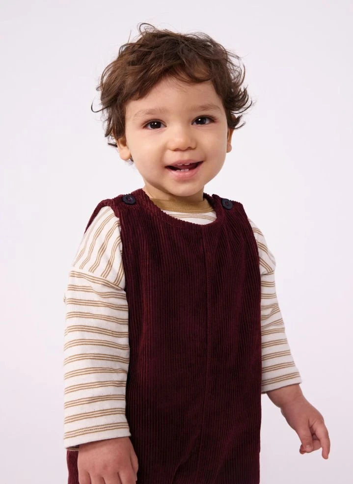 Petit Bateau - Samtstrukturierter Bio-Baumwoll-Strampler | Bordeaux