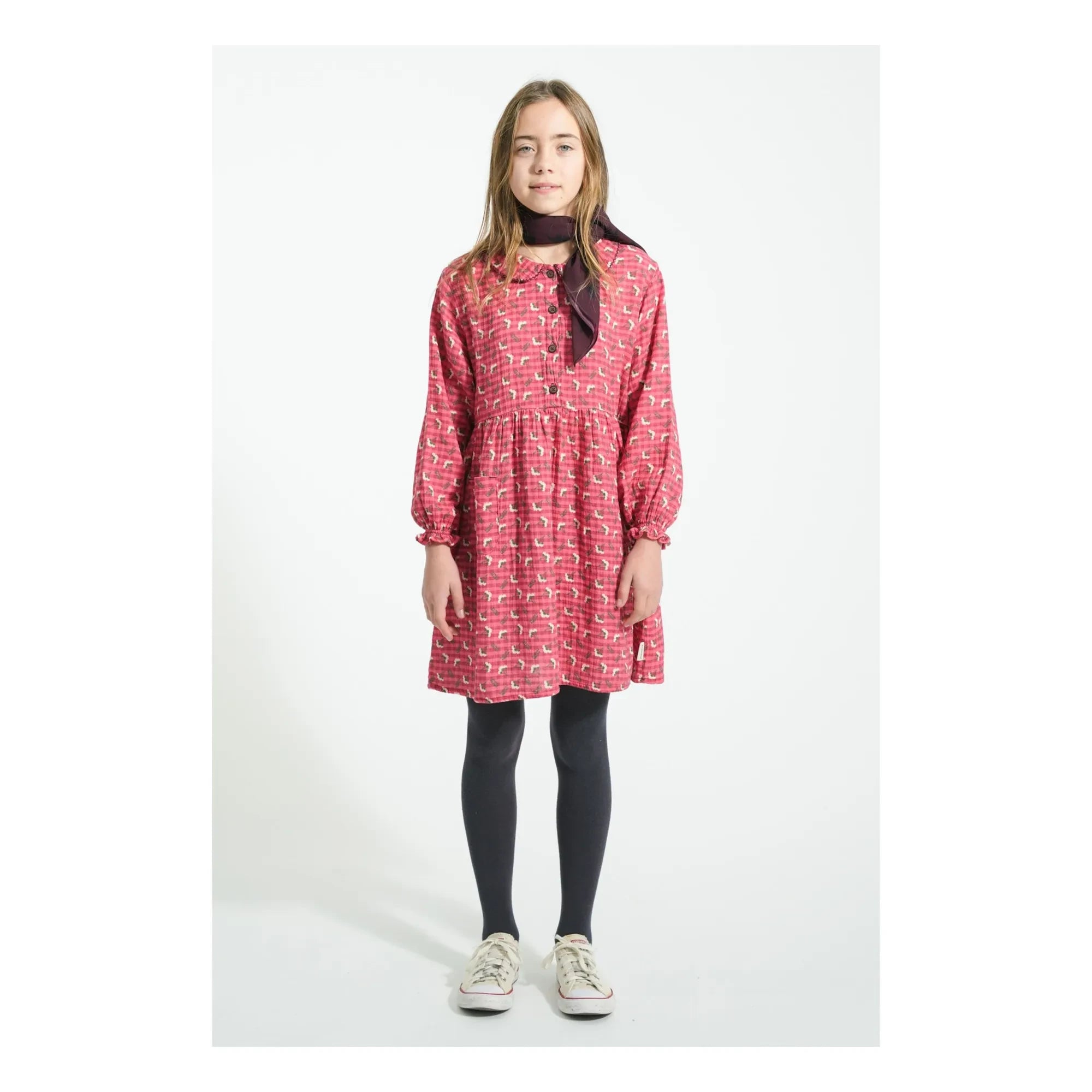 Piupiuchick - Kleid mit Blumenmuster und Claudine-Kragen | Rosa