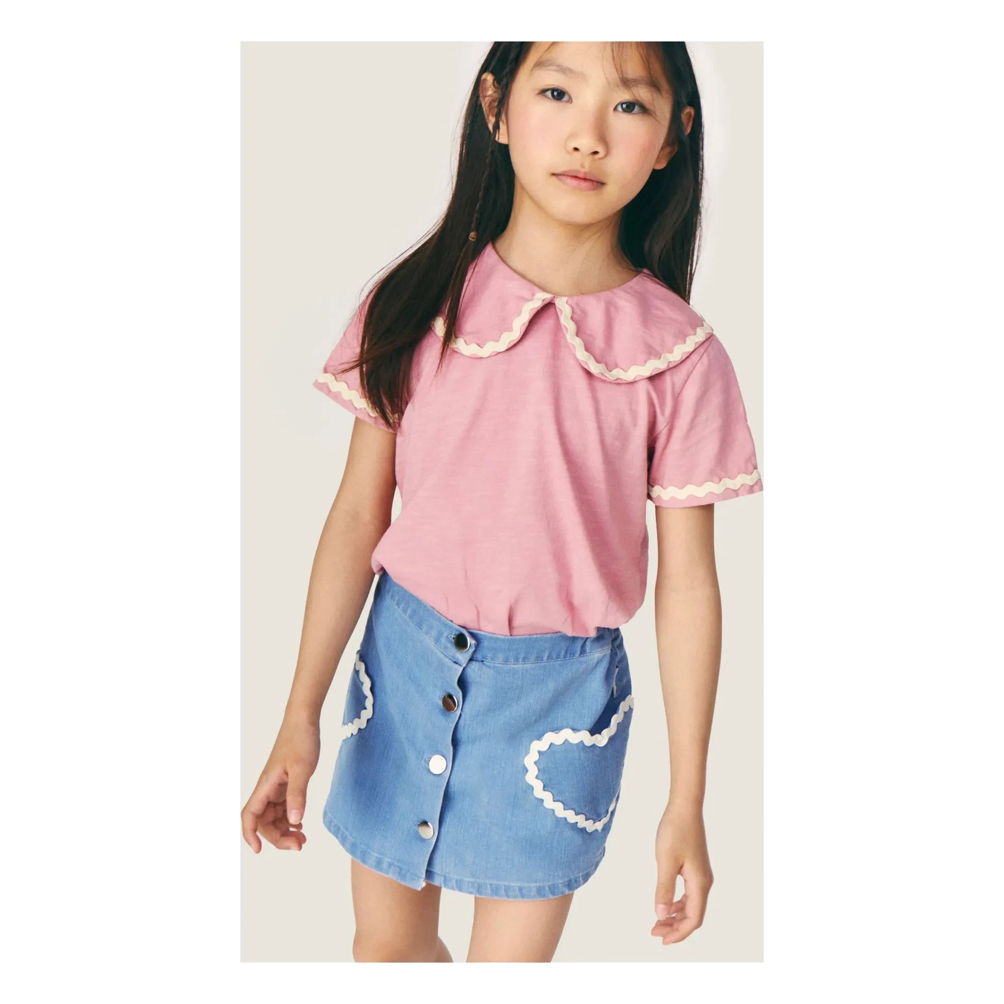 Mipounet - Claudine Kragen Odetta T-Shirt Bio-Baumwolle | Rosa