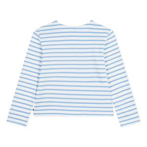 Petit Bateau - Blaue Marinière-Strampler mit Knöpfen