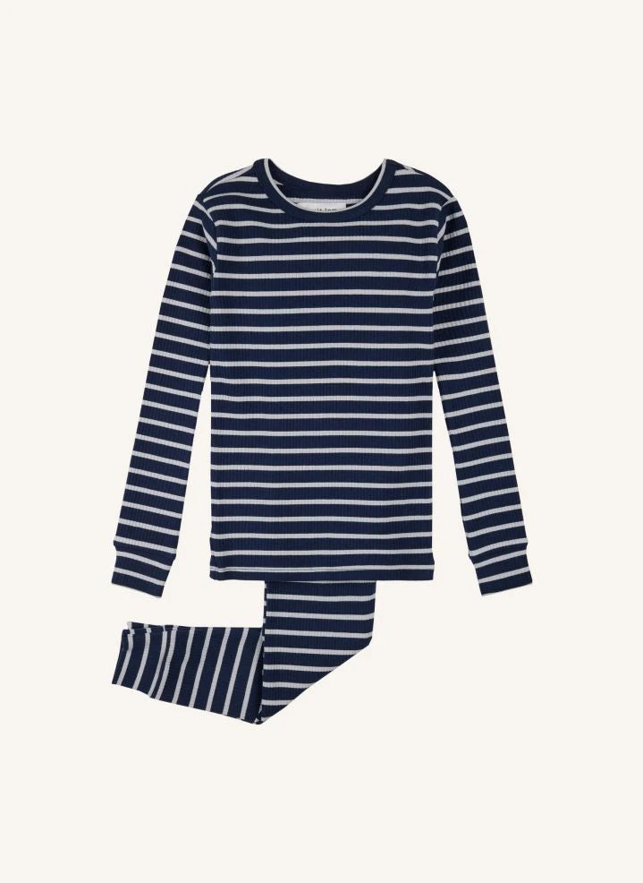 Petit Lem - Modal ve Organik Pamuktan Çizgili Fitilli Pijama | Lacivert