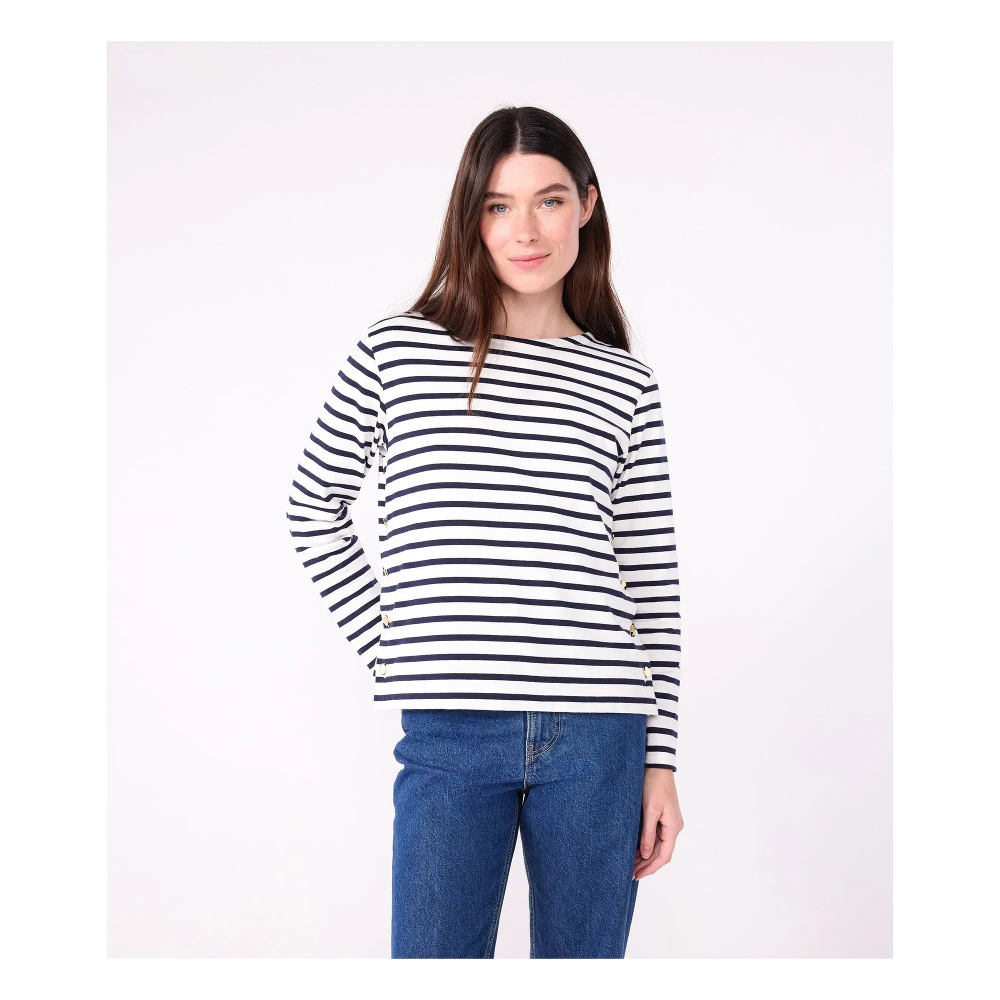 Petit Bateau – Marinière mit U-Boot-Ausschnitt aus Bio-Baumwolle | Weiß
