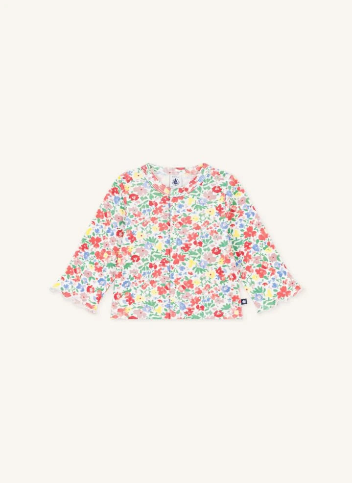 Petit Bateau - Baby-Strickjacke aus Bio-Baumwolle mit Blumenmuster | Weiß
