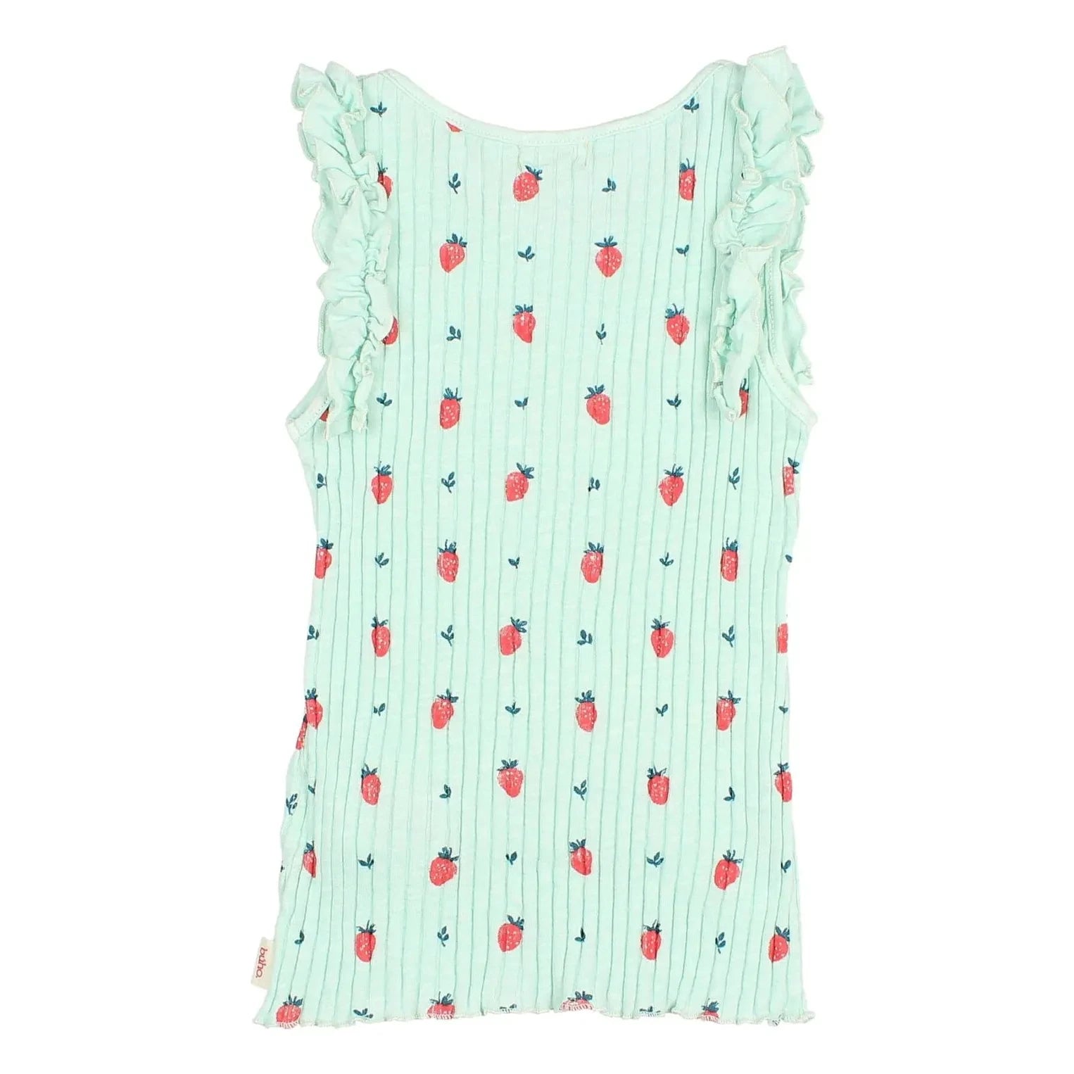 Búho – Geripptes Tanktop Erdbeere Rüschen Bio-Baumwolle | Aqua