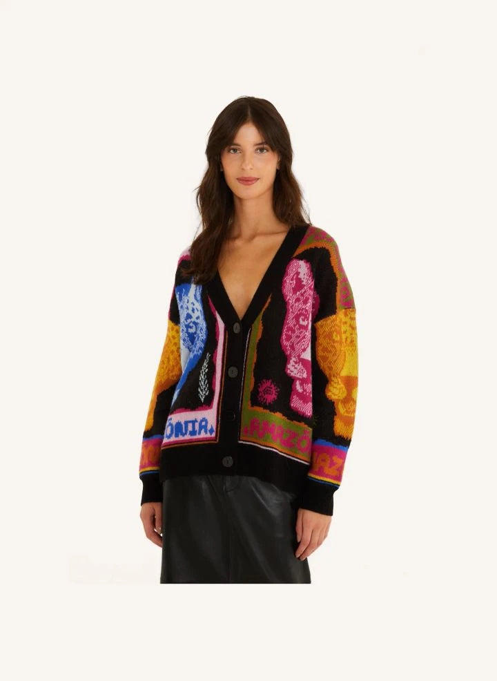 Farm Rio - Cardigan mit Panthermuster | Schwarz