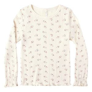 Rylee + Cru - Geripptes T-Shirt mit Blumenmuster | Ecru