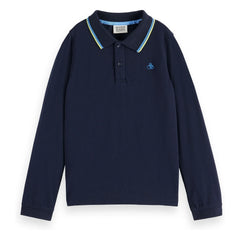 Scotch & Soda - Langärmeliges Piqué-Poloshirt | Marineblau