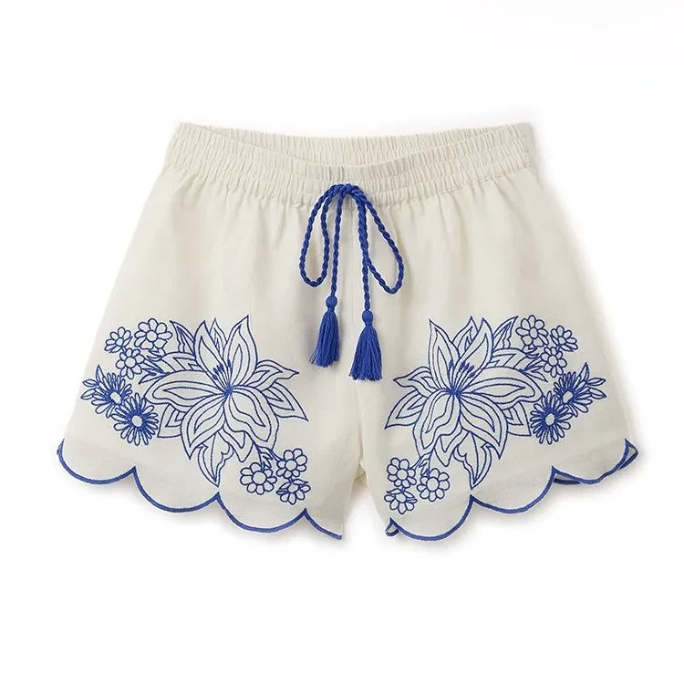 Fabula - Camelia bestickte Shorts | Weiß