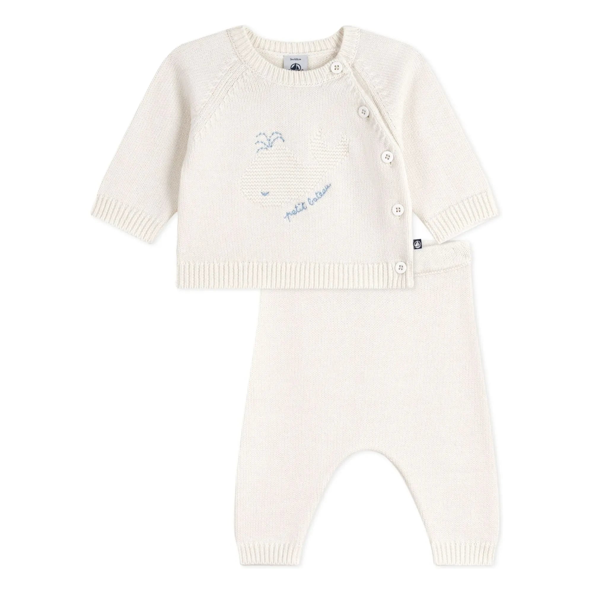 Petit Bateau - Wal Wollpullover und Hose Set | Weiß