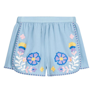 Louise Misha - Maïwen Shorts aus Bio-Baumwolle mit Stickerei | Blau