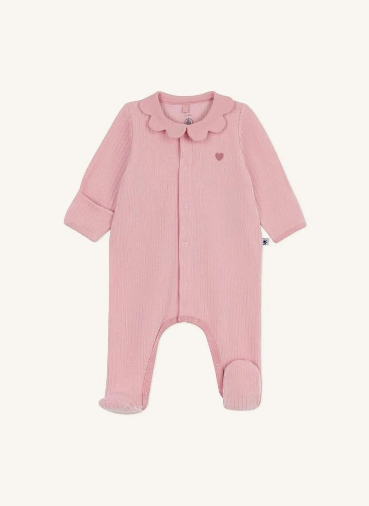 Petit Bateau - Dors Bien Schlafanzug mit reliefartigem Rüschenkragen aus Bio-Baumwolle | Rosa