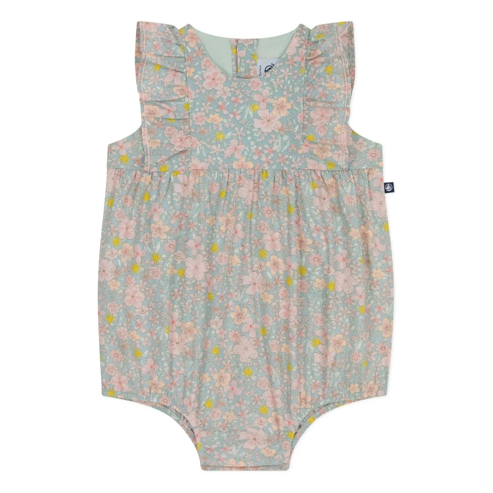 Petit Bateau - Strampler aus Bio-Baumwollpopeline mit Blumenmuster | Graublau