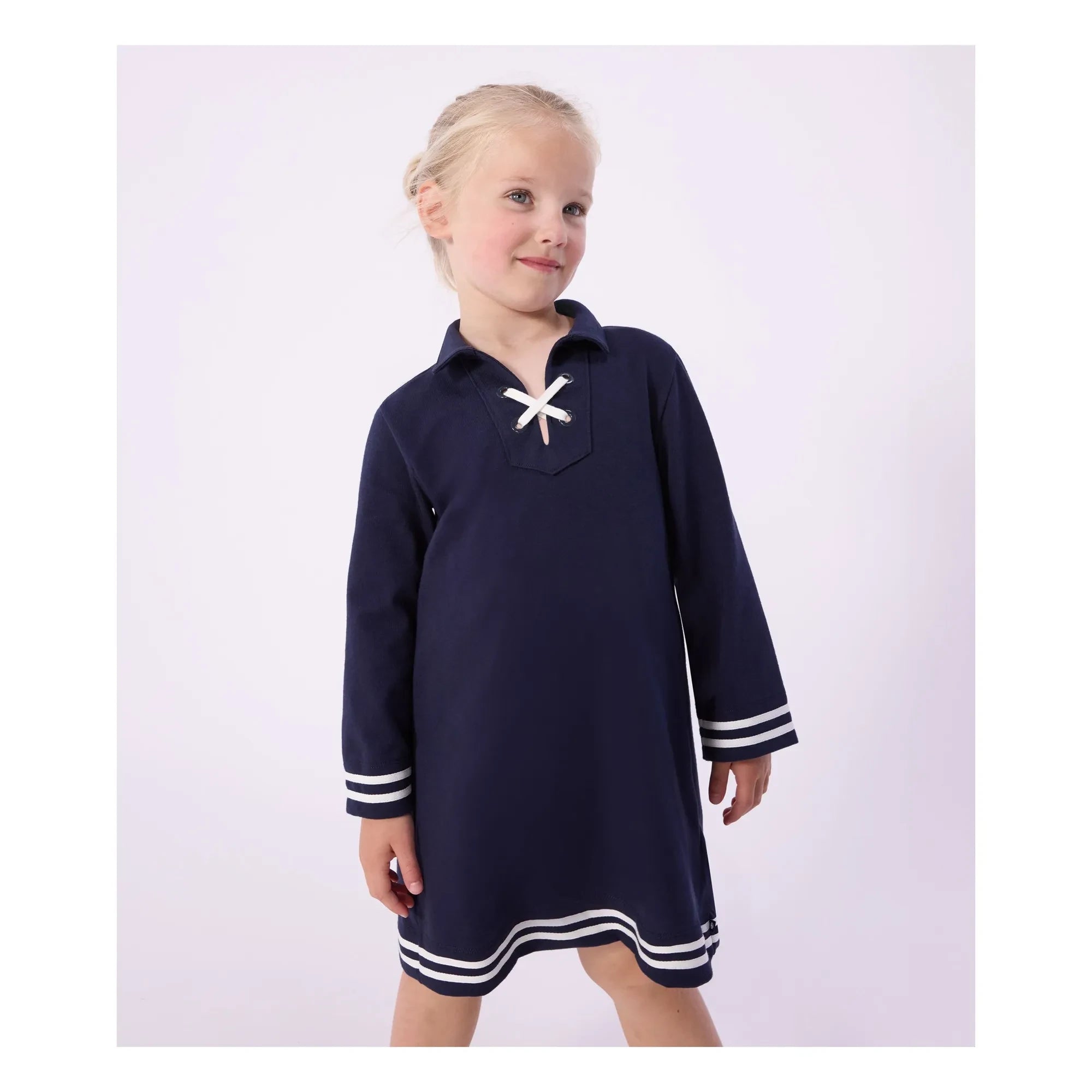 Petit Bateau - Kleid mit Spitzenkragen | Marineblau