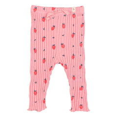 Búho - Gerippte Leggings mit Erdbeermuster aus Bio-Baumwolle | Zuckerrosa