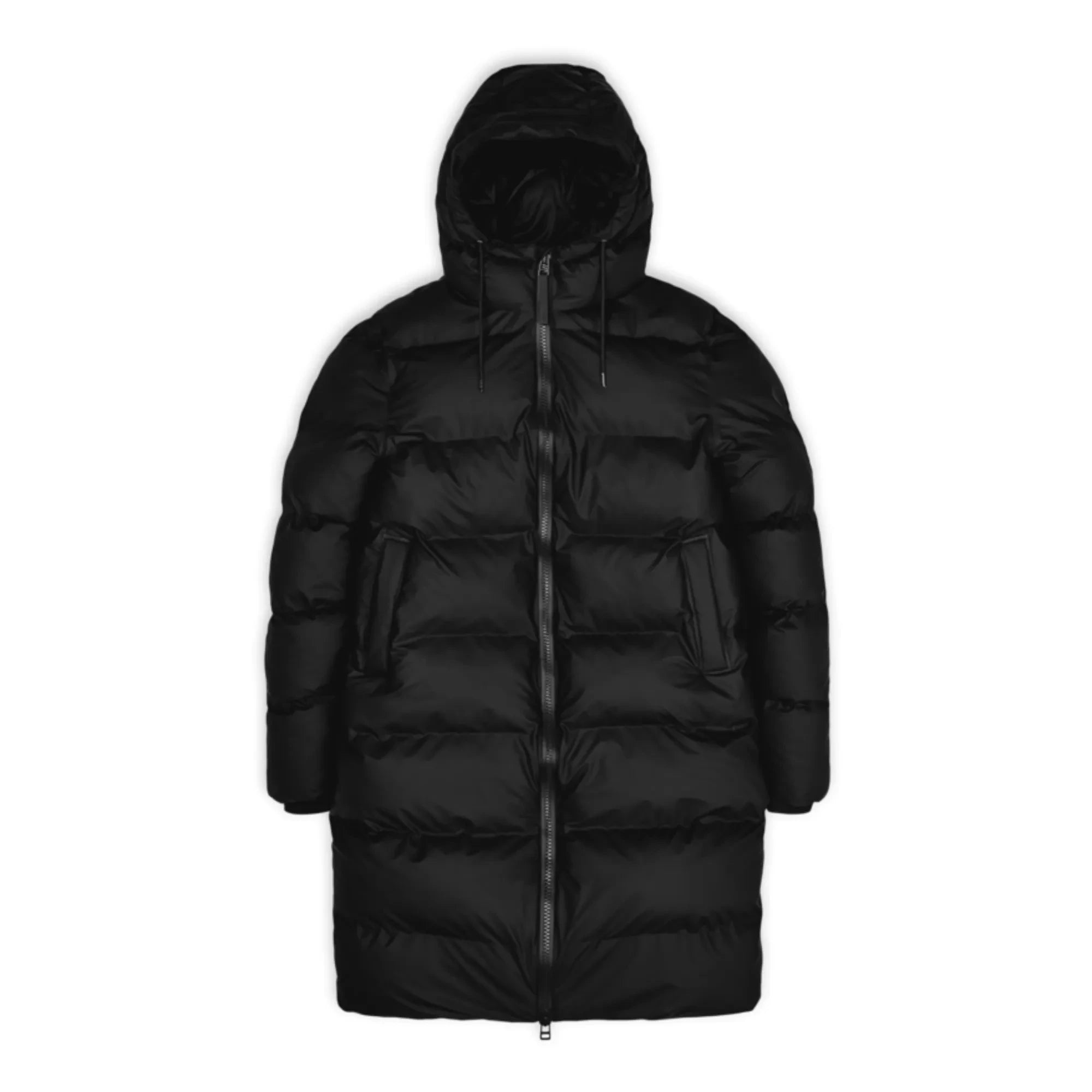 Rains – Langer Kapuzen-Puffer-Mantel | Schwarz