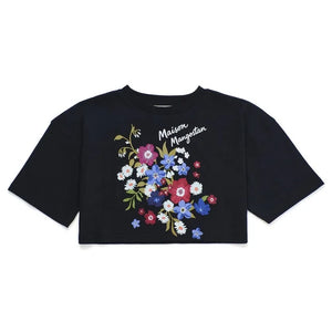 Maison Mangostan - Flowery Crop T-Shirt | Schwarz