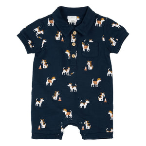 Petit Lem - Bio-Baumwoll Frottee Dogs Strampler | Dunkelblau