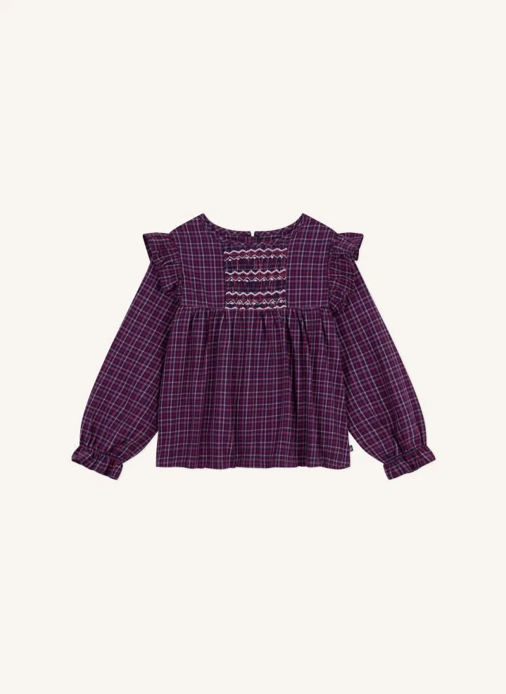 Petit Bateau - Volant-Karobluse aus Bio-Baumwolle | Marineblau
