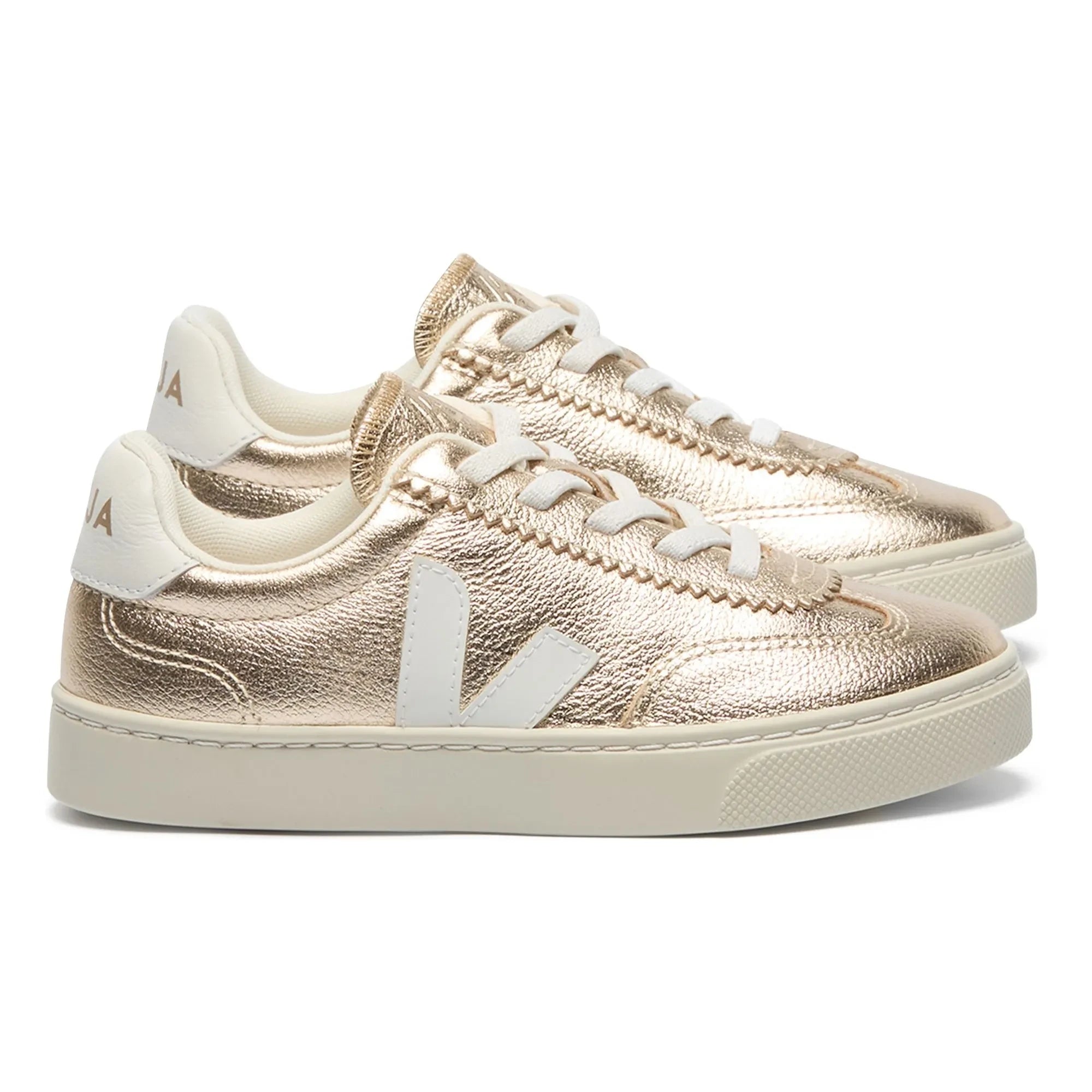 Veja - V-10 Leder Volley Sneaker mit elastischen Schnürsenkeln | Gold