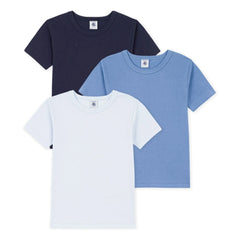 Petit Bateau - 3'lü organik pamuklu kısa kollu T-shirt seti | Mavi