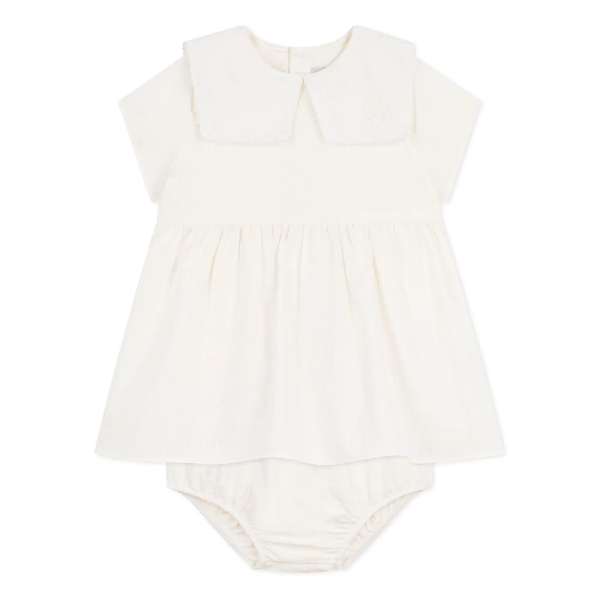 Petit Bateau – Matrosenkleid und Bloomer-Set aus Leinen und Bio-Baumwolle | Weiß