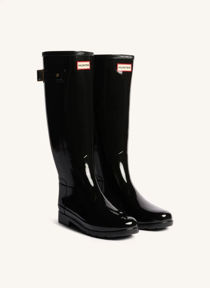 Hunter - Goldverzierte Leder Wellington Reitstiefel | Glänzend Schwarz