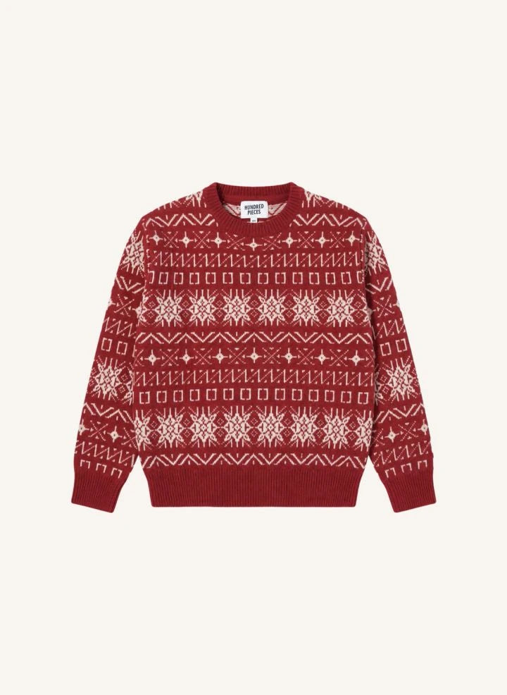 Hundred Pieces - Mika Jacquard Merinowolle Pullover | Dunkelrot