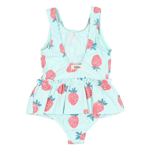 Búho - Baby-Badeanzug mit Kordelzug und Erdbeermuster | Aqua