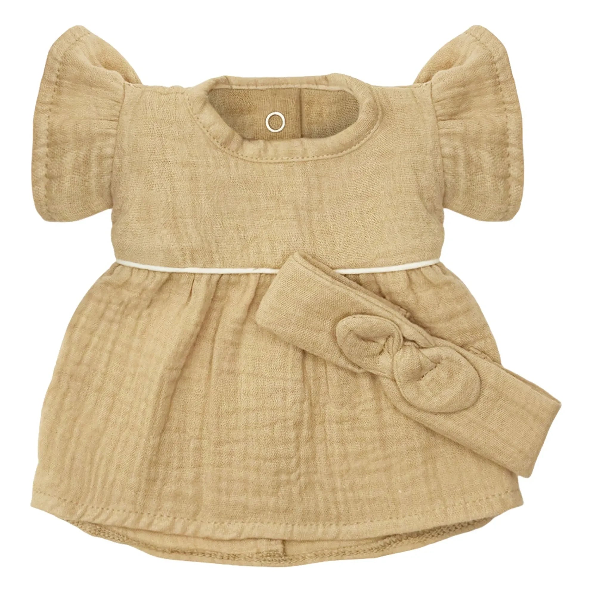 Minikane - Puppenkleidung - Daisy Kleid und Haarreif aus Baumwollgaze | Latte