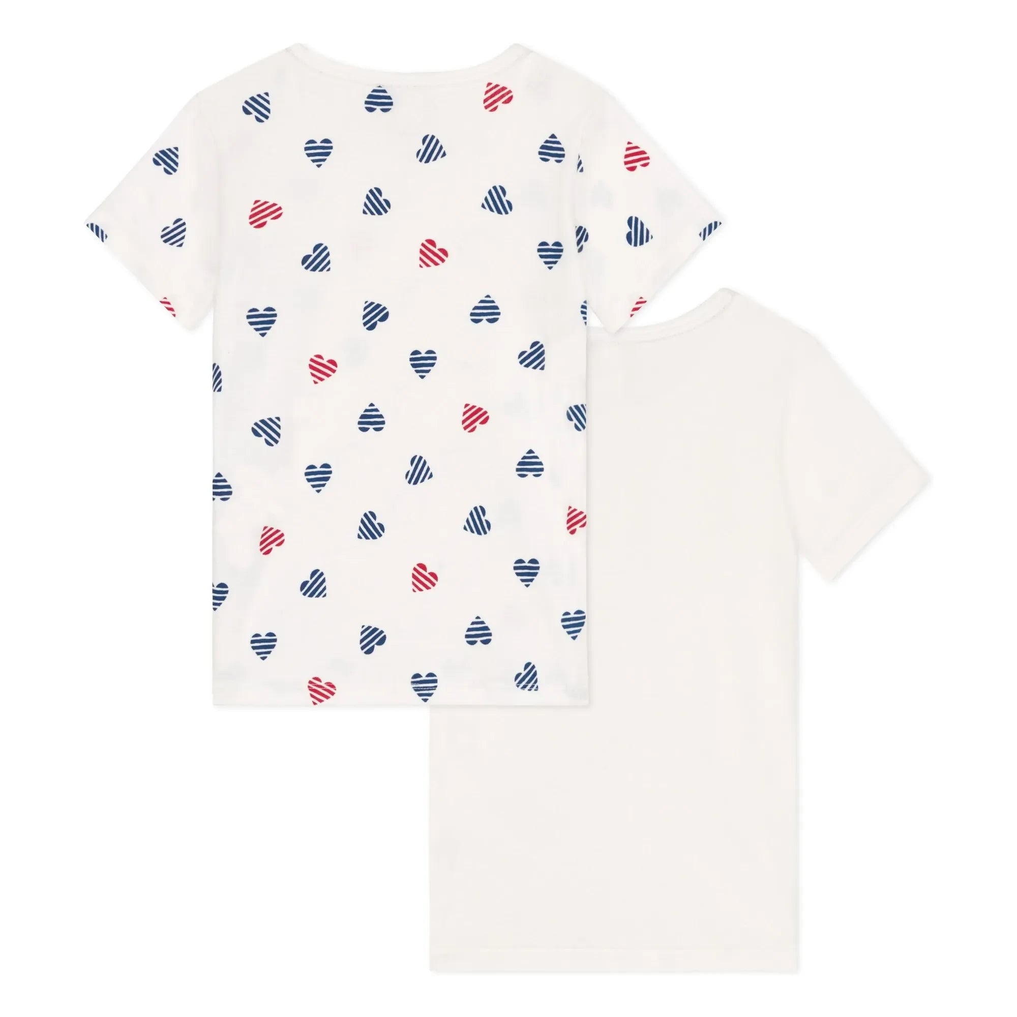 Petit Bateau - 2er Set Gestreifte Herz Bio-Baumwoll-T-Shirts | Weiß