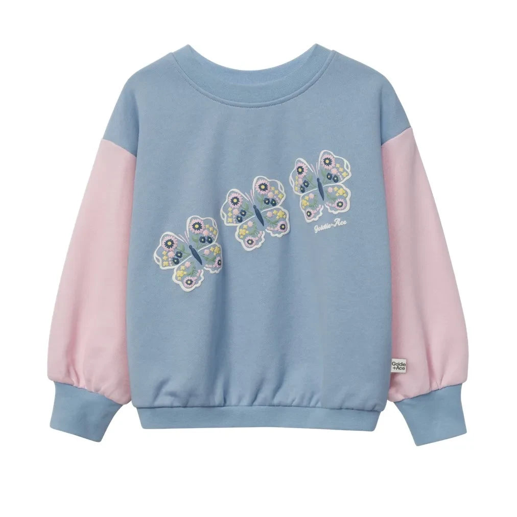 Goldie + Ace - Oversized Schmetterling-Sweatshirt | Blau